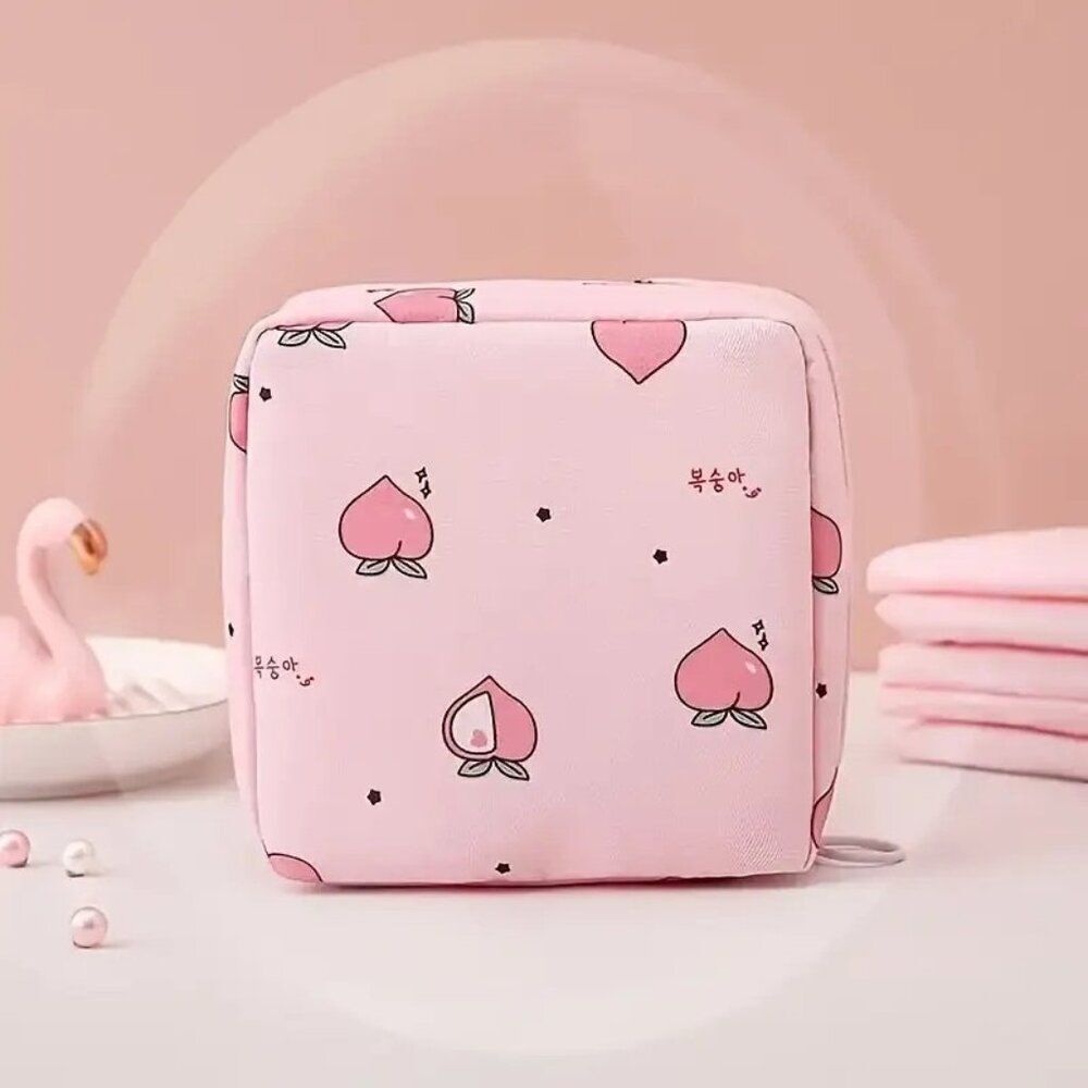 Pink Peach Holiday Festive Makeup Cosmetic Bag  Zipper Lightweight